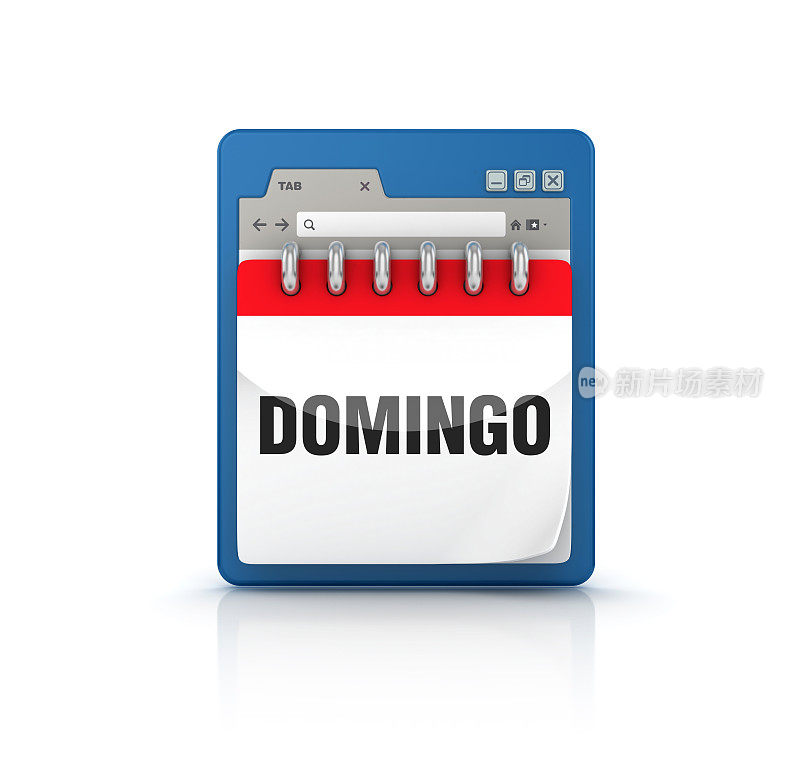 Web浏览器与多明戈日历-西班牙语单词- 3D渲染